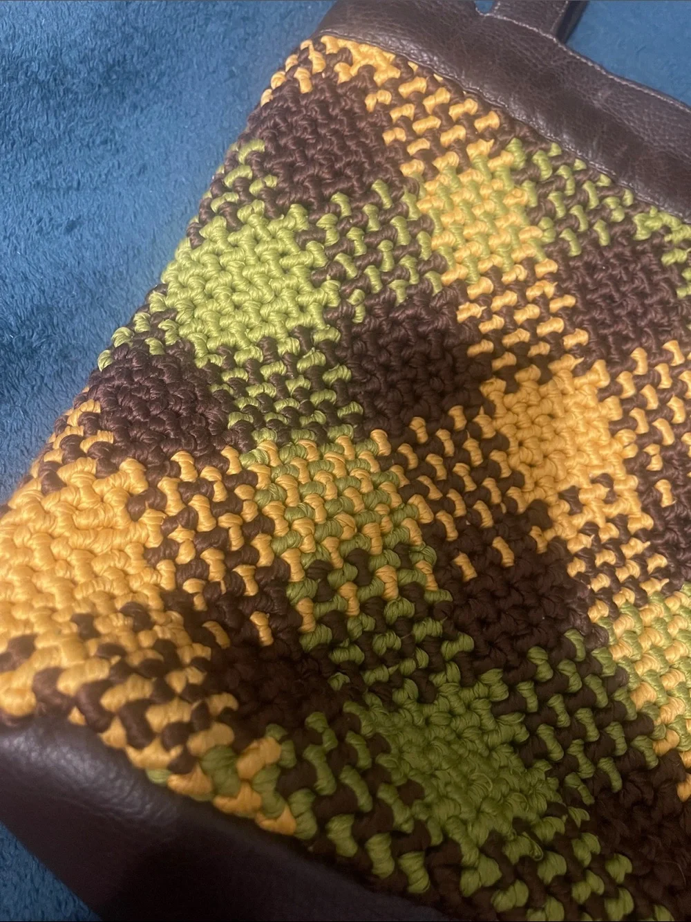 Woven Mosaic Tote Bag in Yellow, Green & Brown